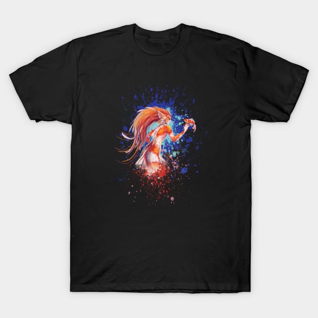 Koi Mermaid - Blue Splatter T-Shirt by KPrimeArt